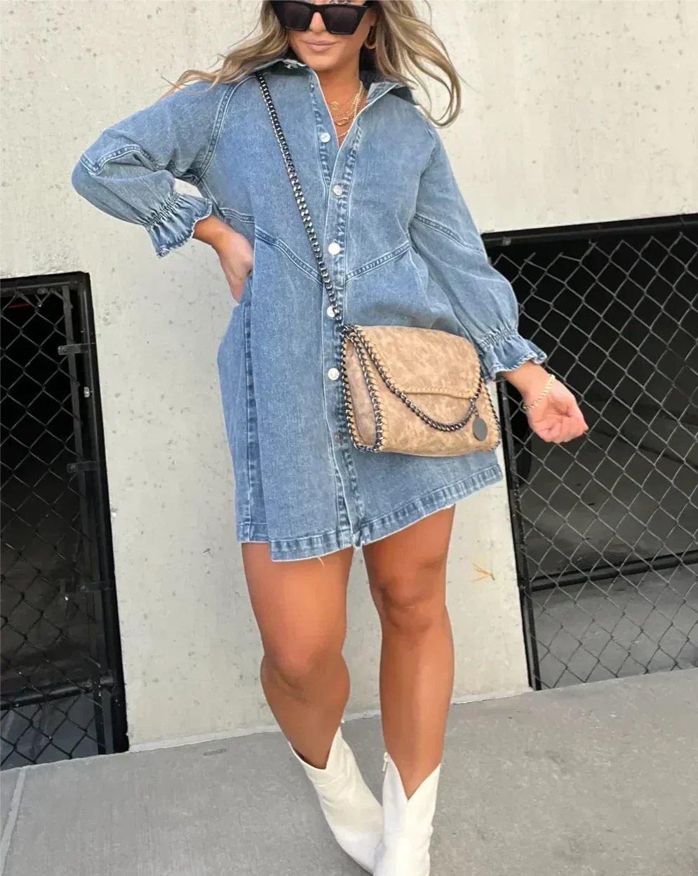 Cäcilia - Abito Chemisier In Denim a Maniche Lunghe - Image 7