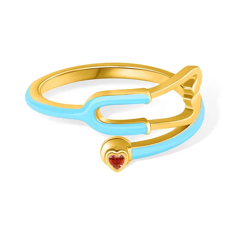 Caitleen - Anello Stetoscopio Con Pietra Portafortuna a Forma Di Cuore