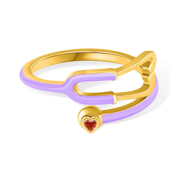 Caitleen - Anello Stetoscopio Con Pietra Portafortuna a Forma Di Cuore - Image 2