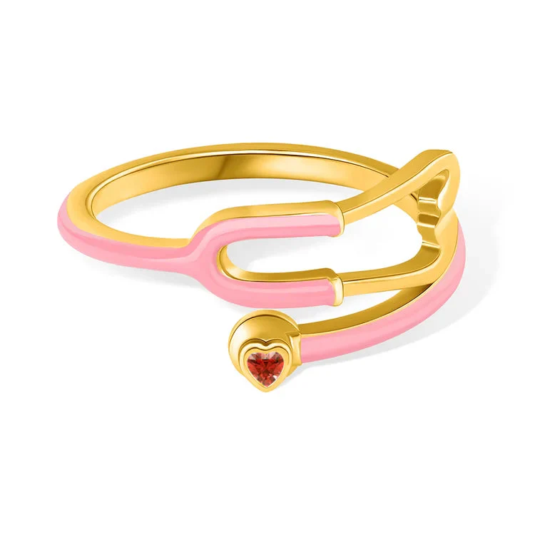 Caitleen - Anello Stetoscopio Con Pietra Portafortuna a Forma Di Cuore - Image 3