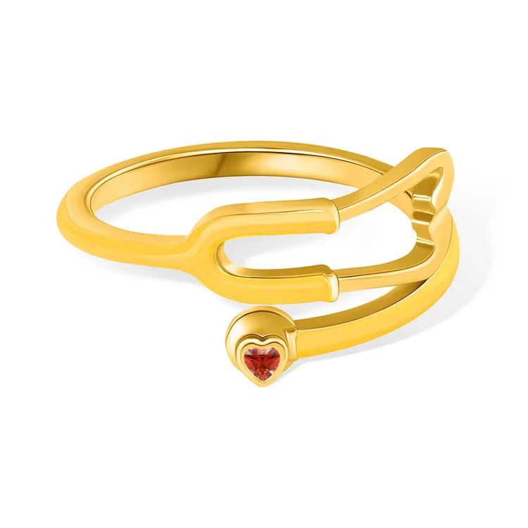 Caitleen - Anello Stetoscopio Con Pietra Portafortuna a Forma Di Cuore - Image 4