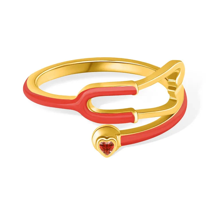 Caitleen - Anello Stetoscopio Con Pietra Portafortuna a Forma Di Cuore - Image 8