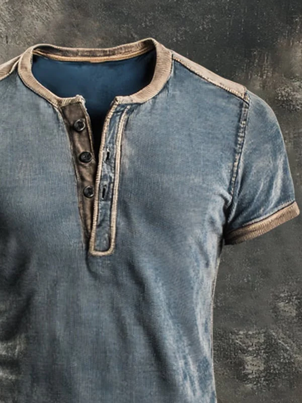 Maglia Henley Casual In Stile Retrò Con Blocchi Di Colore Per Uomo - Image 2