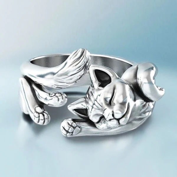 CatCharm - Anello Vintage con Gatto in Argento