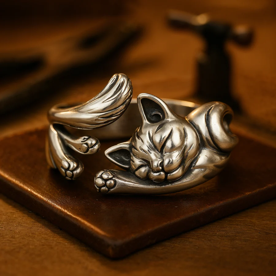 CatCharm - Anello Vintage con Gatto in Argento - Image 2