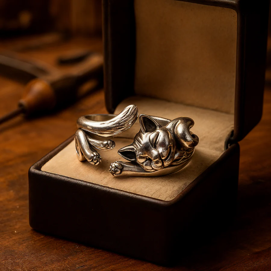 CatCharm - Anello Vintage con Gatto in Argento - Image 3