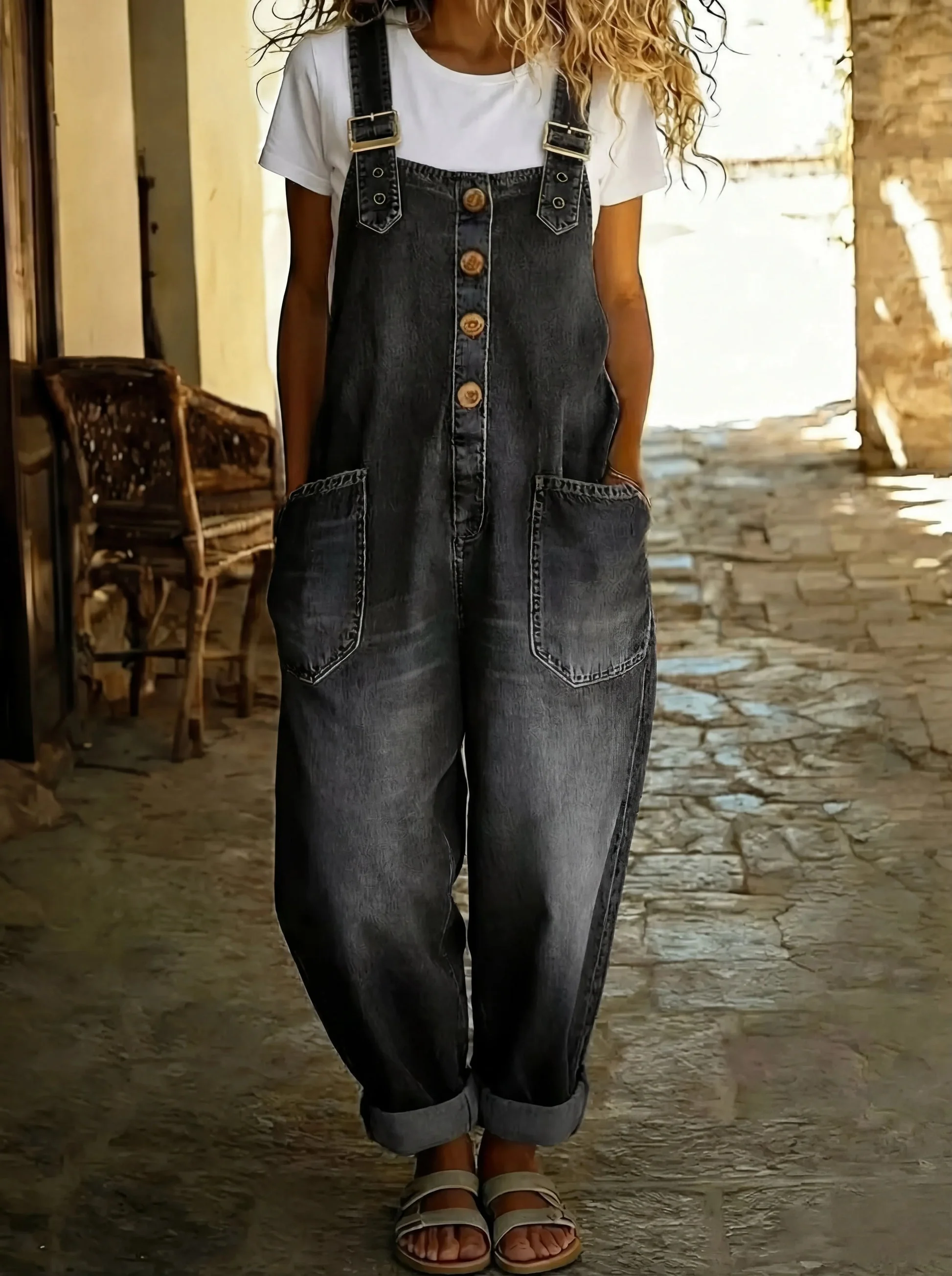 Chamodi - Tuta Casual in Denim Con Fibbia Regolabile - Image 4
