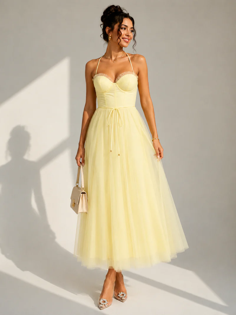 Chiyoko - Elegante Abito MIDI Con Schiena Scoperta