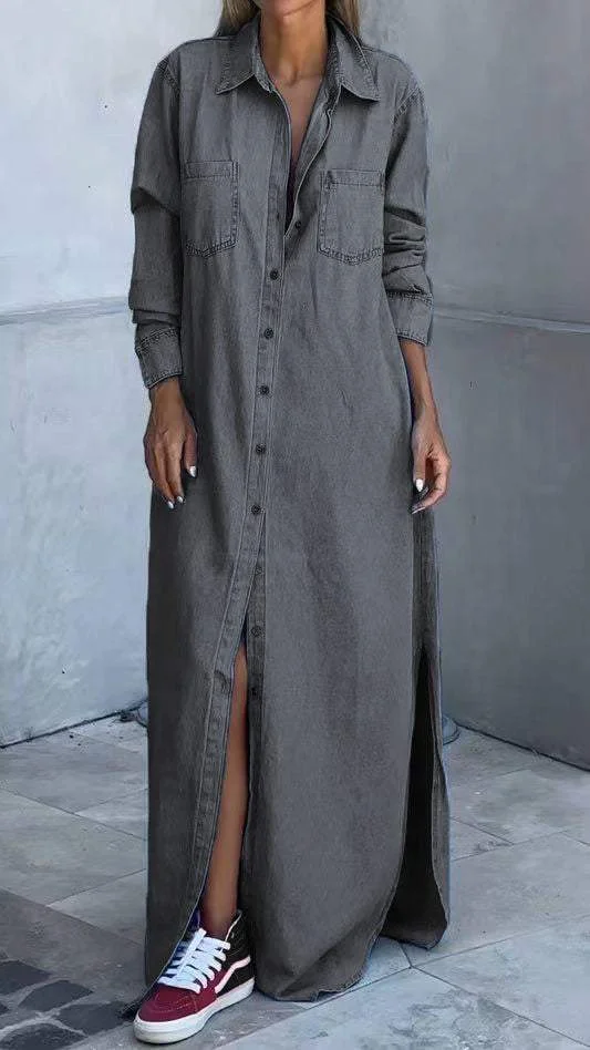 Chondona - Abito in Denim Con Maniche Lunghe E Risvolti - Image 4