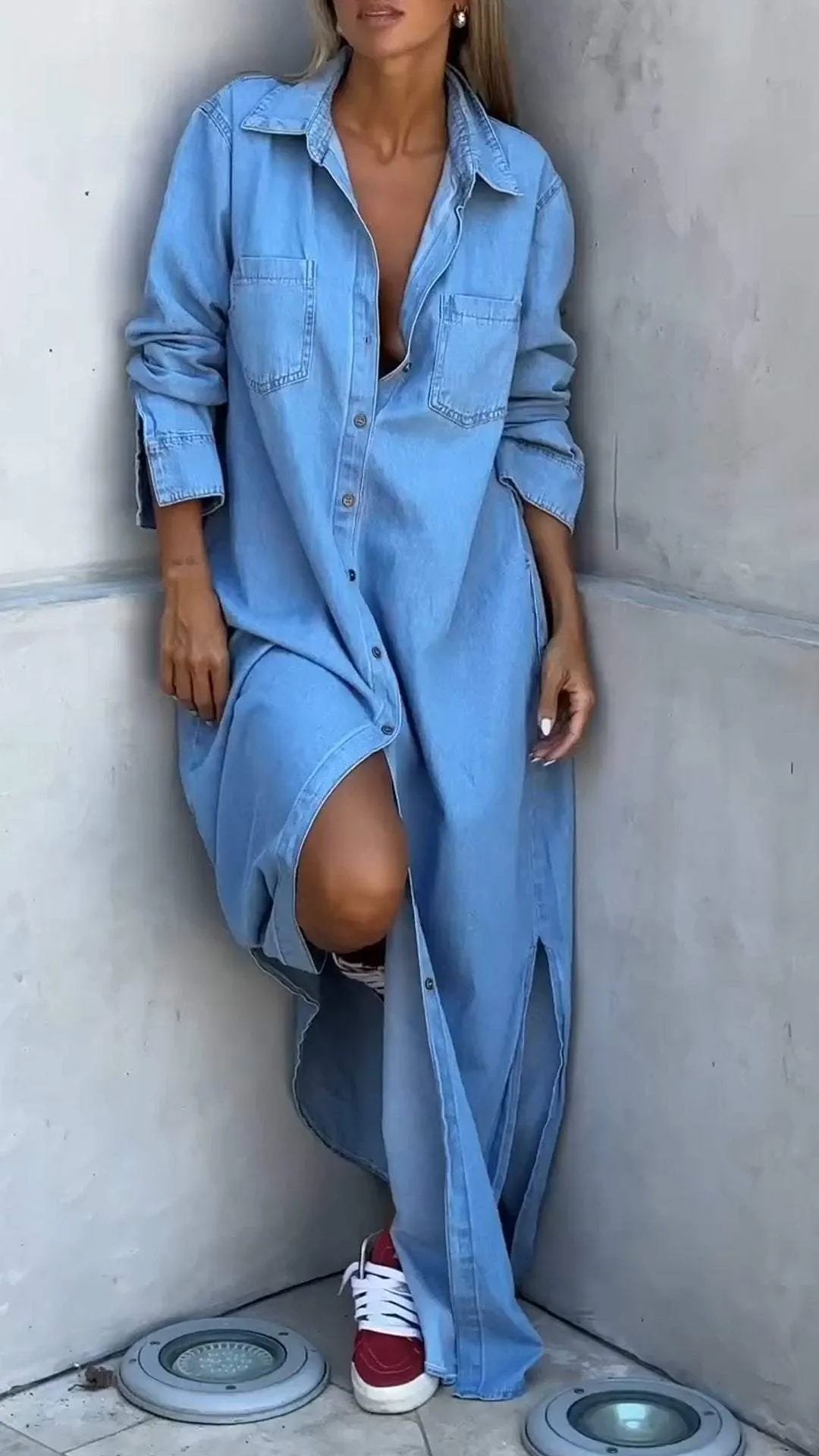 Chondona - Abito in Denim Con Maniche Lunghe E Risvolti - Image 8