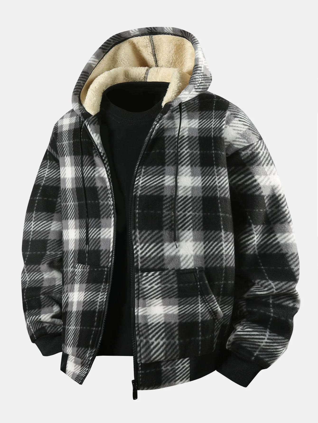 Ciaran - Cappotto Con Cappuccio e Zip in Flanella Foderato In Peluche - Image 4