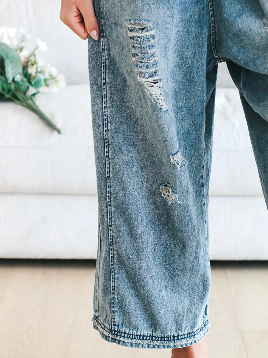 Clarice - Salopette In Denim Distressed Dal Taglio Morbido - Image 12