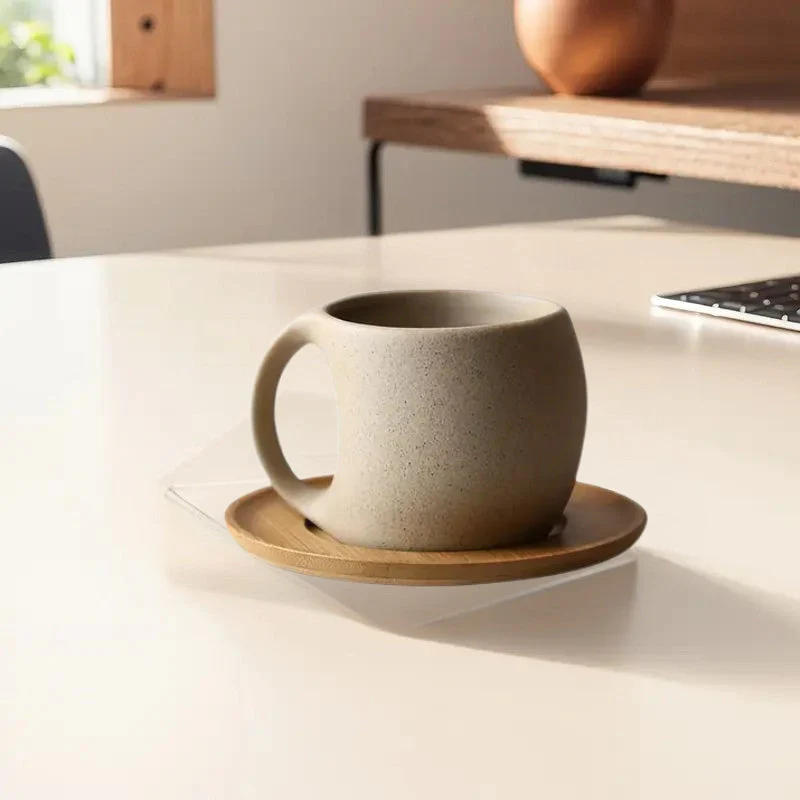 ClayHaven - Tazza Da Caffè In Ceramica Con Piattino in Legno