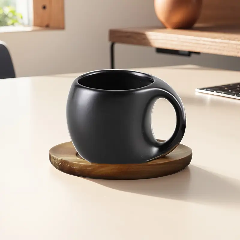 ClayHaven - Tazza Da Caffè In Ceramica Con Piattino in Legno - Image 2