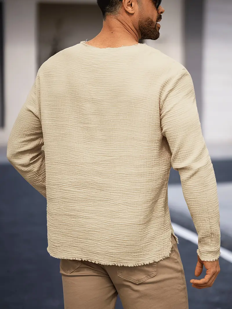 Demetrio - Camicia Casual Comoda a Maniche Lunghe Con Scollo a V - Image 9
