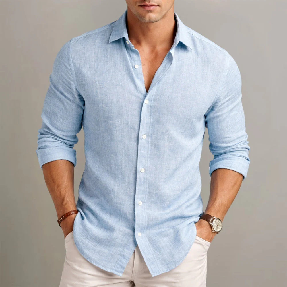 Dilshan - Camicia Casual in Cotone e Lino Con Bottoni - Image 5