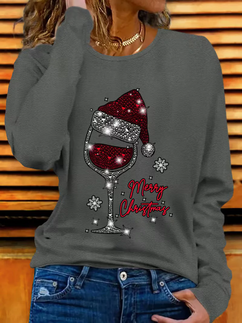 Doreah - Maglione Con Stampa Bicchiere Di Vino Natalizio e Cappello Da Babbo Natale - Image 3