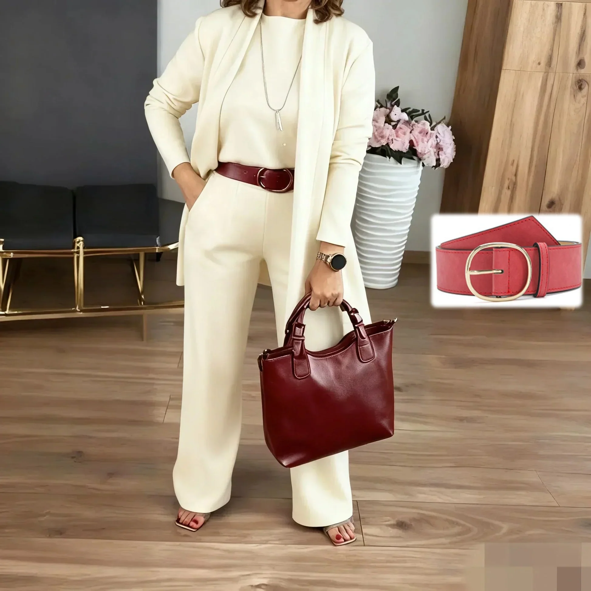 Dorren - Elegante Set Di 3 Pezzi Con Cardigan Lungo, Top e Pantaloni - Image 10