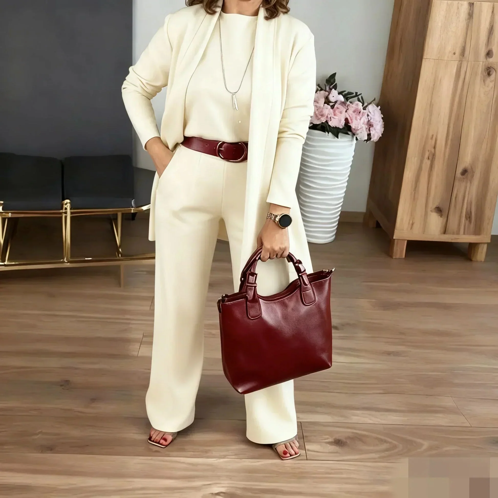 Dorren - Elegante Set Di 3 Pezzi Con Cardigan Lungo, Top e Pantaloni - Image 5