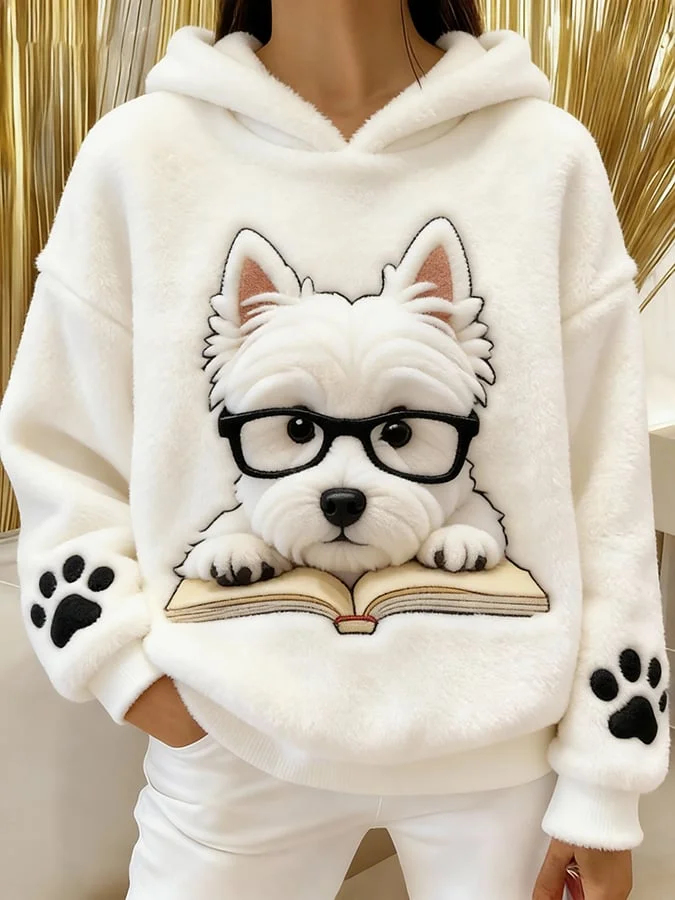 Eglantine - Felpa Con Cappuccio In Flanella Con Stampa Terrier