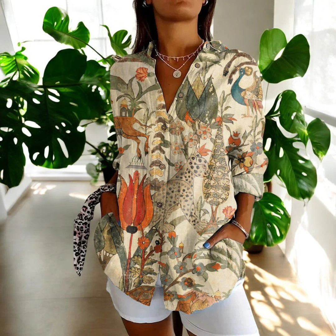 Elira - Camicia Floreale Vintage Abbottonata a Maniche Lunghe - Image 3