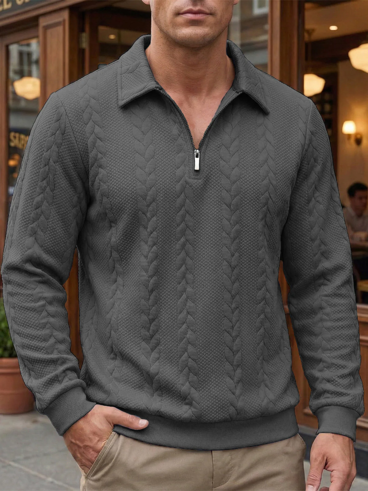 Eliyahu - Elegante Giacca a Maniche Lunghe Con Mezza Zip - Image 4