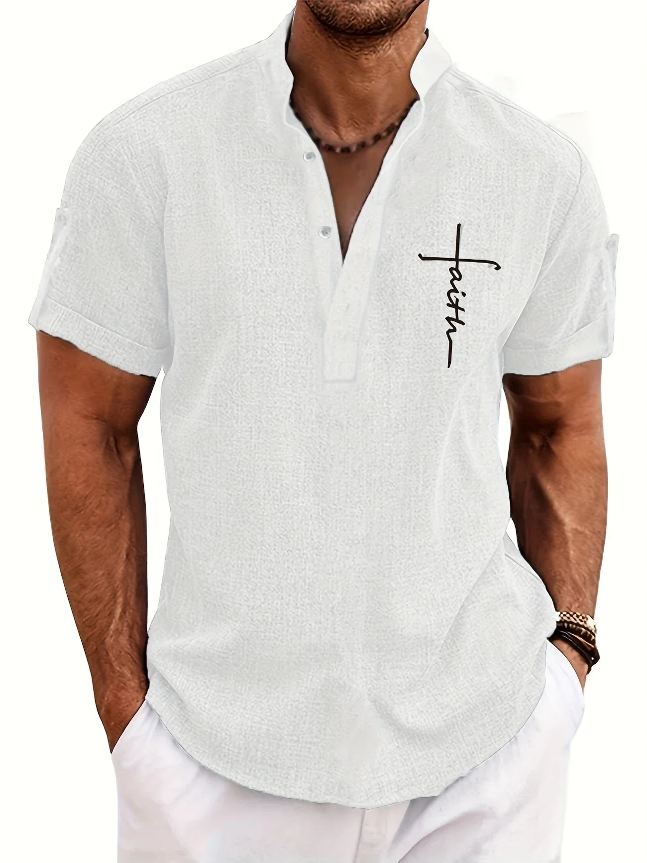 Elliott - Elegante Camicia a Maniche Corte Con Collo Alto - Image 3