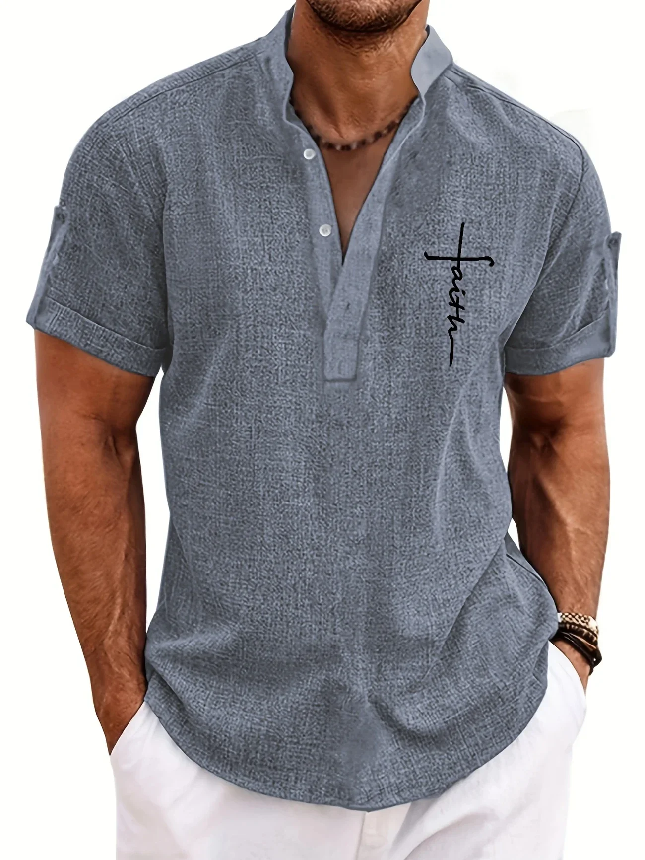 Elliott - Elegante Camicia a Maniche Corte Con Collo Alto - Image 5