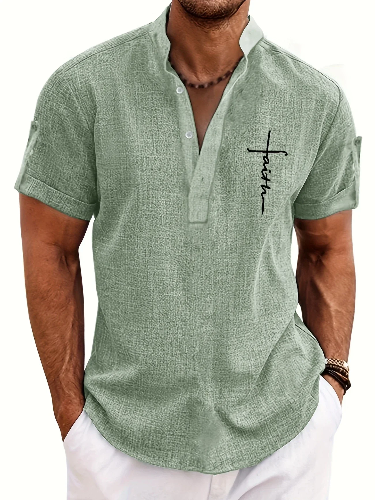 Elliott - Elegante Camicia a Maniche Corte Con Collo Alto - Image 7