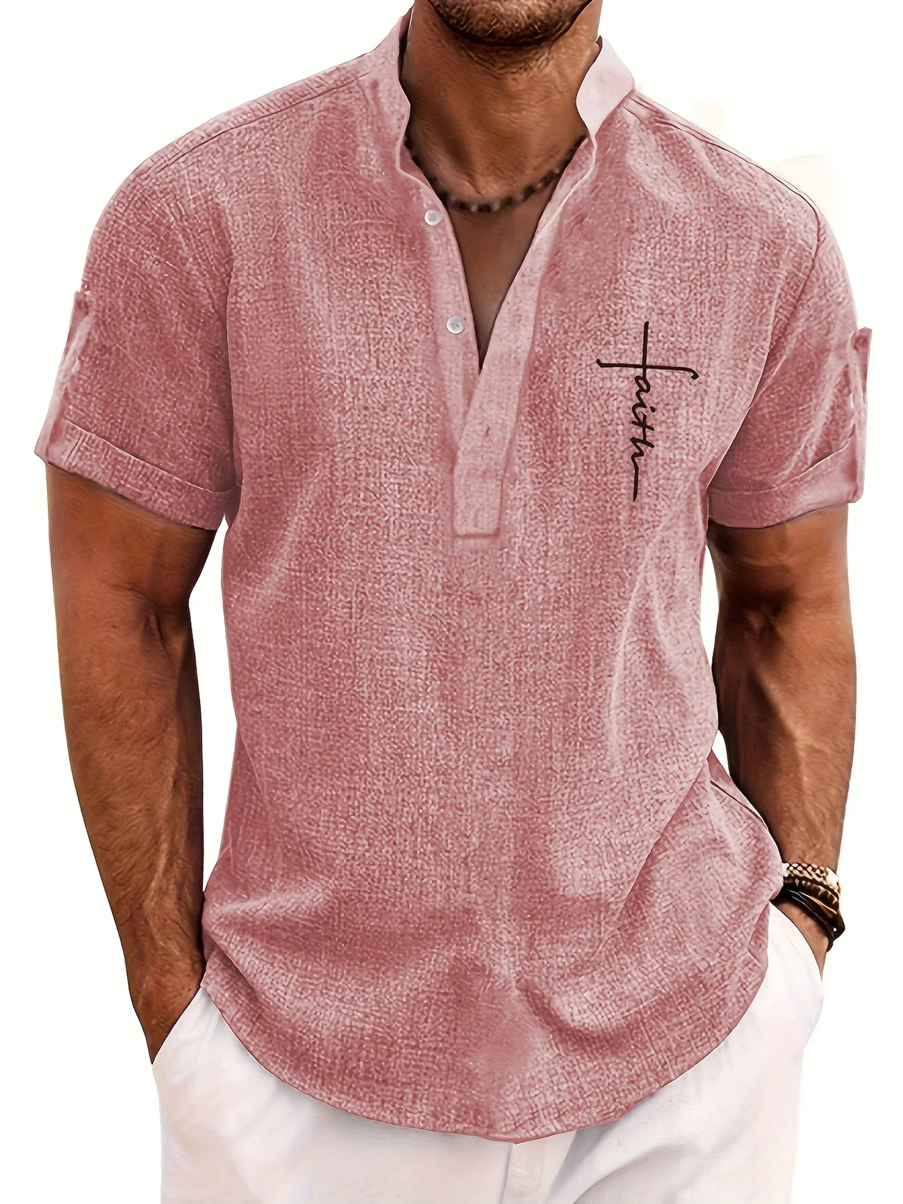 Elliott - Elegante Camicia a Maniche Corte Con Collo Alto - Image 8