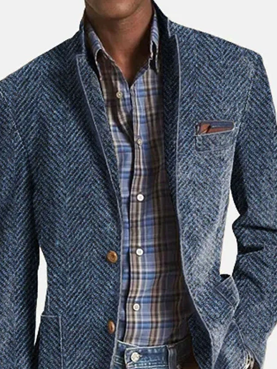 Elon - Blazer Casual In Pelle Scamosciata Con Motivo a Spina Di Pesce - Image 3