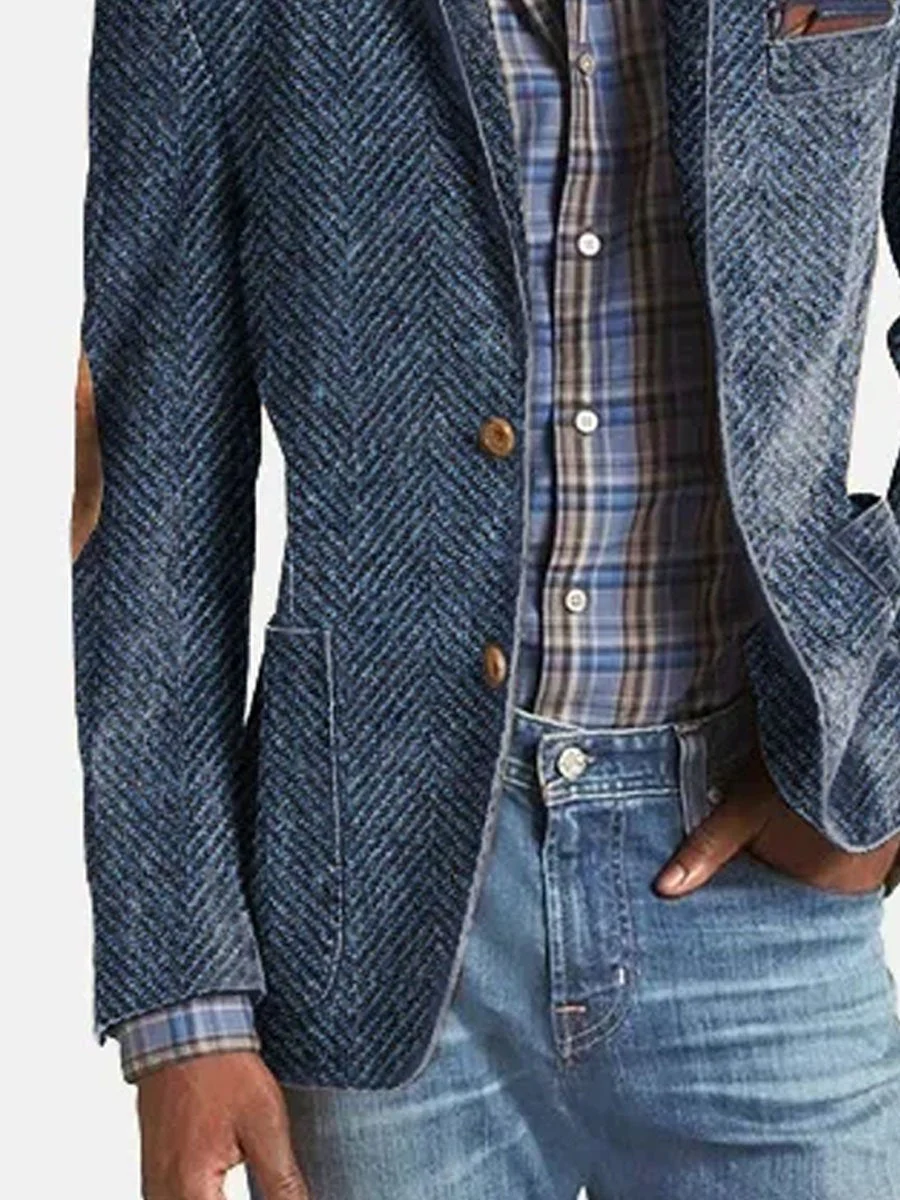 Elon - Blazer Casual In Pelle Scamosciata Con Motivo a Spina Di Pesce - Image 5