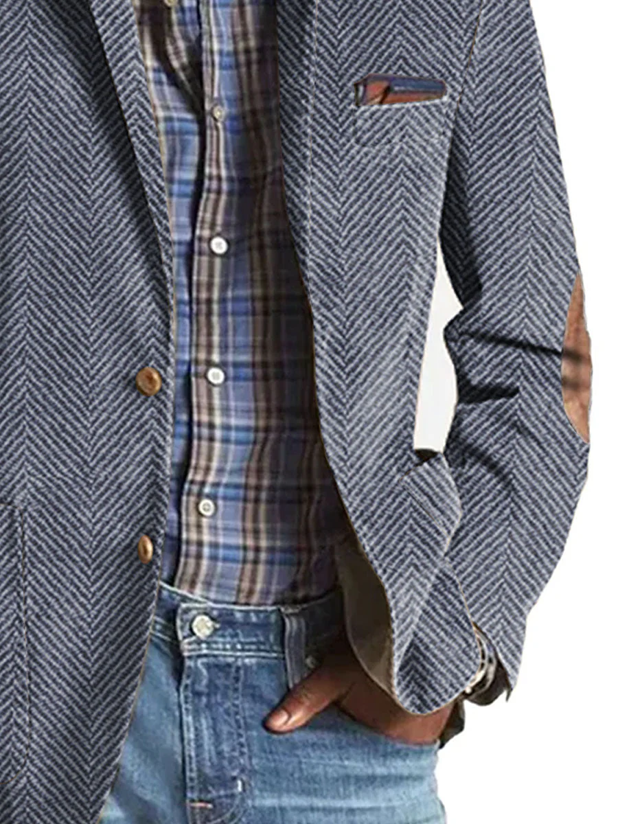 Elon - Blazer Casual In Pelle Scamosciata Con Motivo a Spina Di Pesce - Image 8