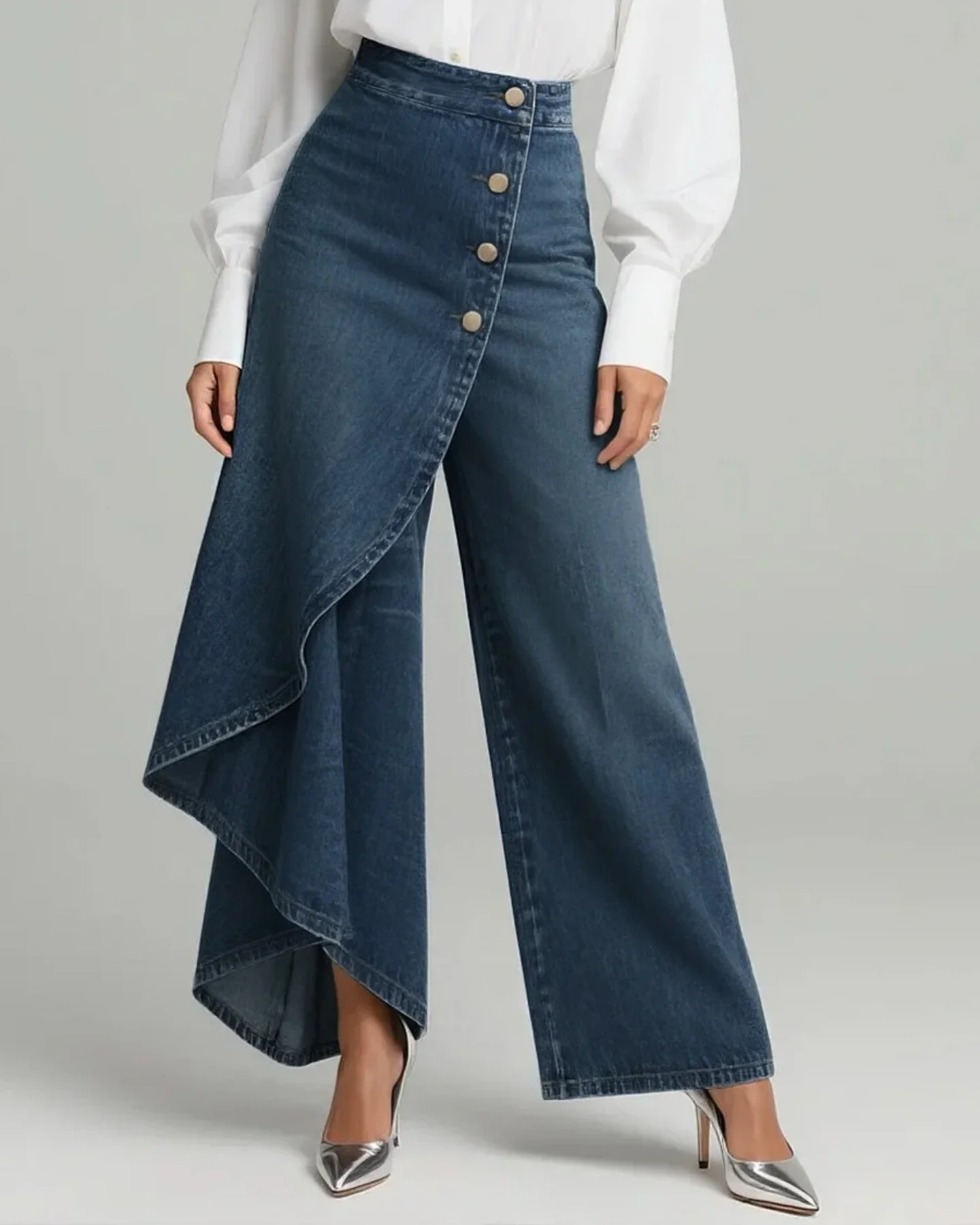 Elpida - Jeans a Gamba Larga Con Bottoni Sul Davanti e Rivestimento Avvolgente - Image 2