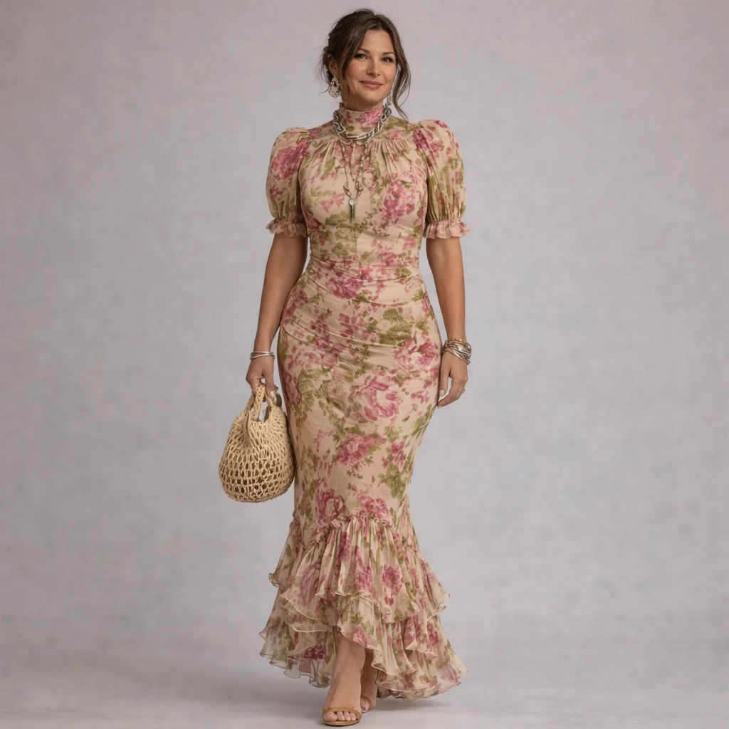 Erikka - Abito Floreale In Chiffon Con Orlo a Balze - Image 2