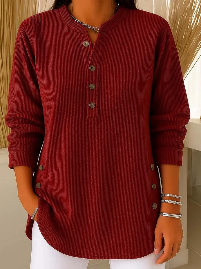 Eshani - Maglia Henley Casual a Maniche lunghe Con Bottoni e Lavorazione a Coste - Image 2