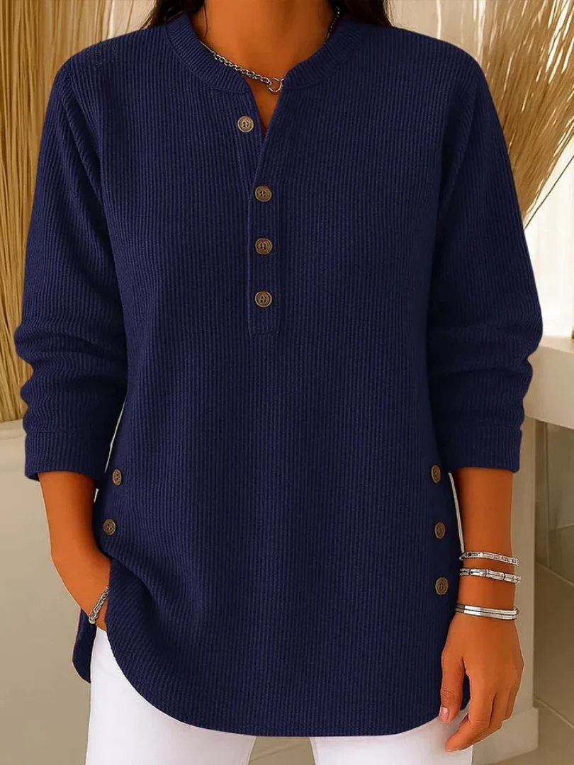 Eshani - Maglia Henley Casual a Maniche lunghe Con Bottoni e Lavorazione a Coste - Image 3