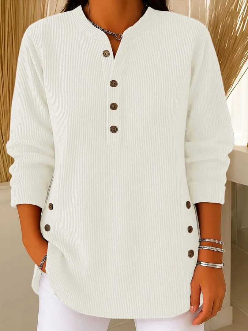 Eshani - Maglia Henley Casual a Maniche lunghe Con Bottoni e Lavorazione a Coste - Image 4