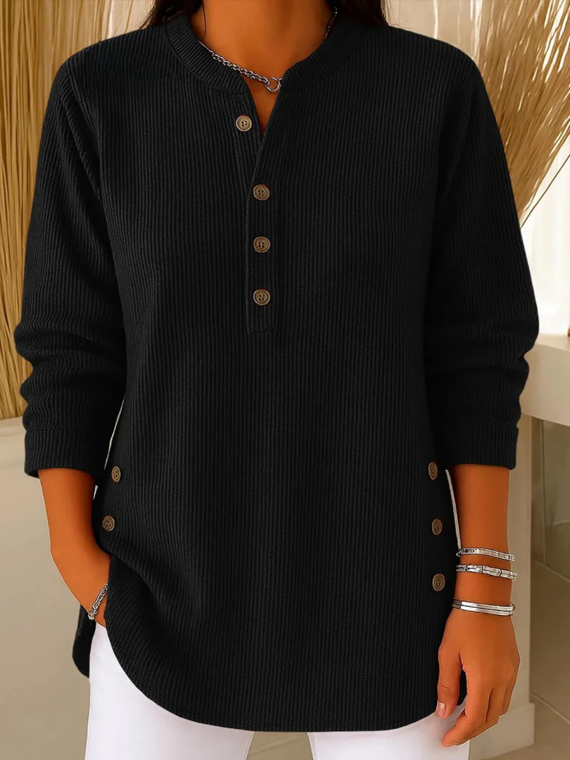 Eshani - Maglia Henley Casual a Maniche lunghe Con Bottoni e Lavorazione a Coste - Image 5