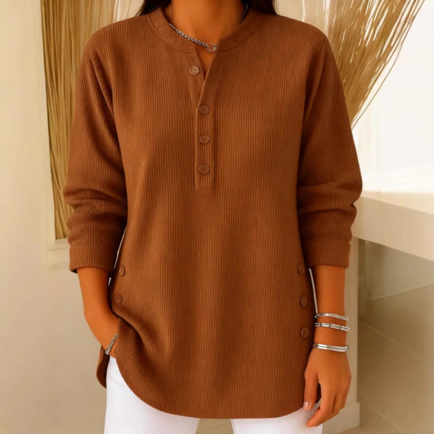 Eshani - Maglia Henley Casual a Maniche lunghe Con Bottoni e Lavorazione a Coste - Image 7