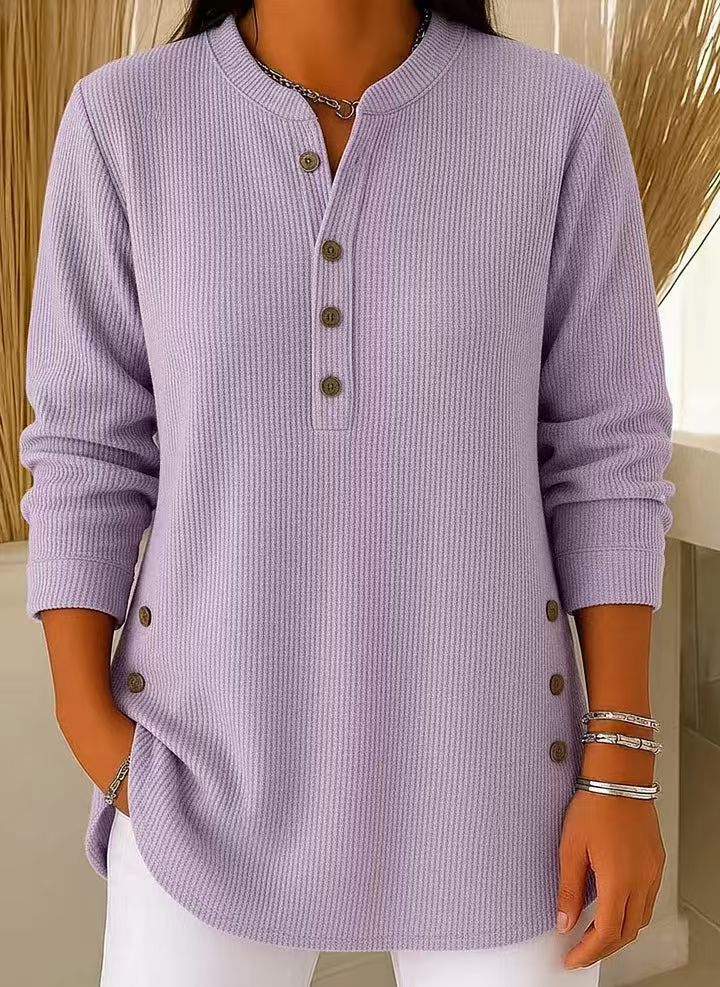 Eshani - Maglia Henley Casual a Maniche lunghe Con Bottoni e Lavorazione a Coste - Image 8