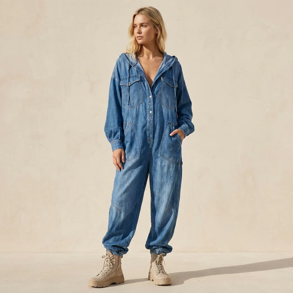 Estielle - Tuta in Denim Con Cappuccio