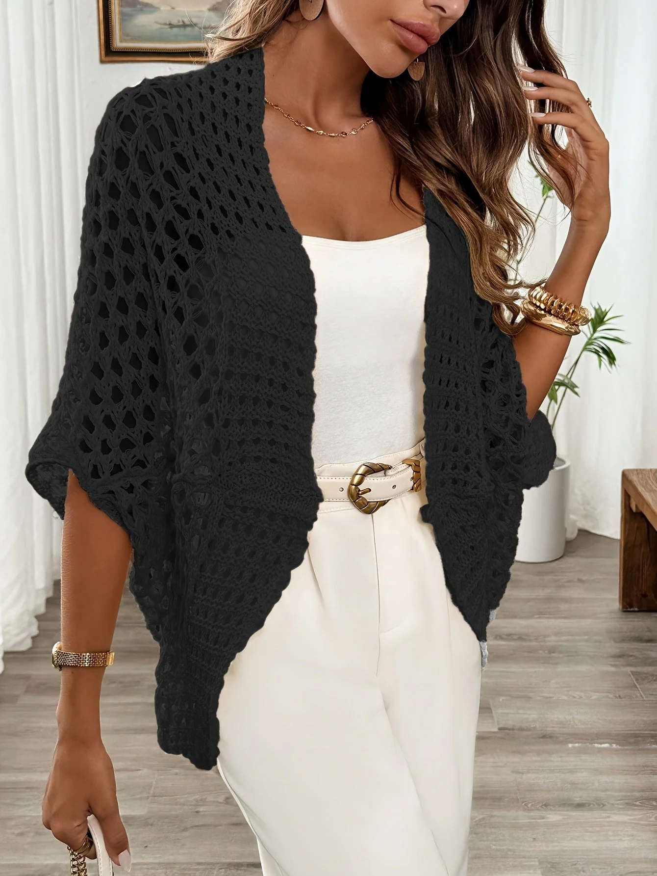Etleva - Elegante Cardigan Traforato Con Maniche A Pipistrello - Image 10