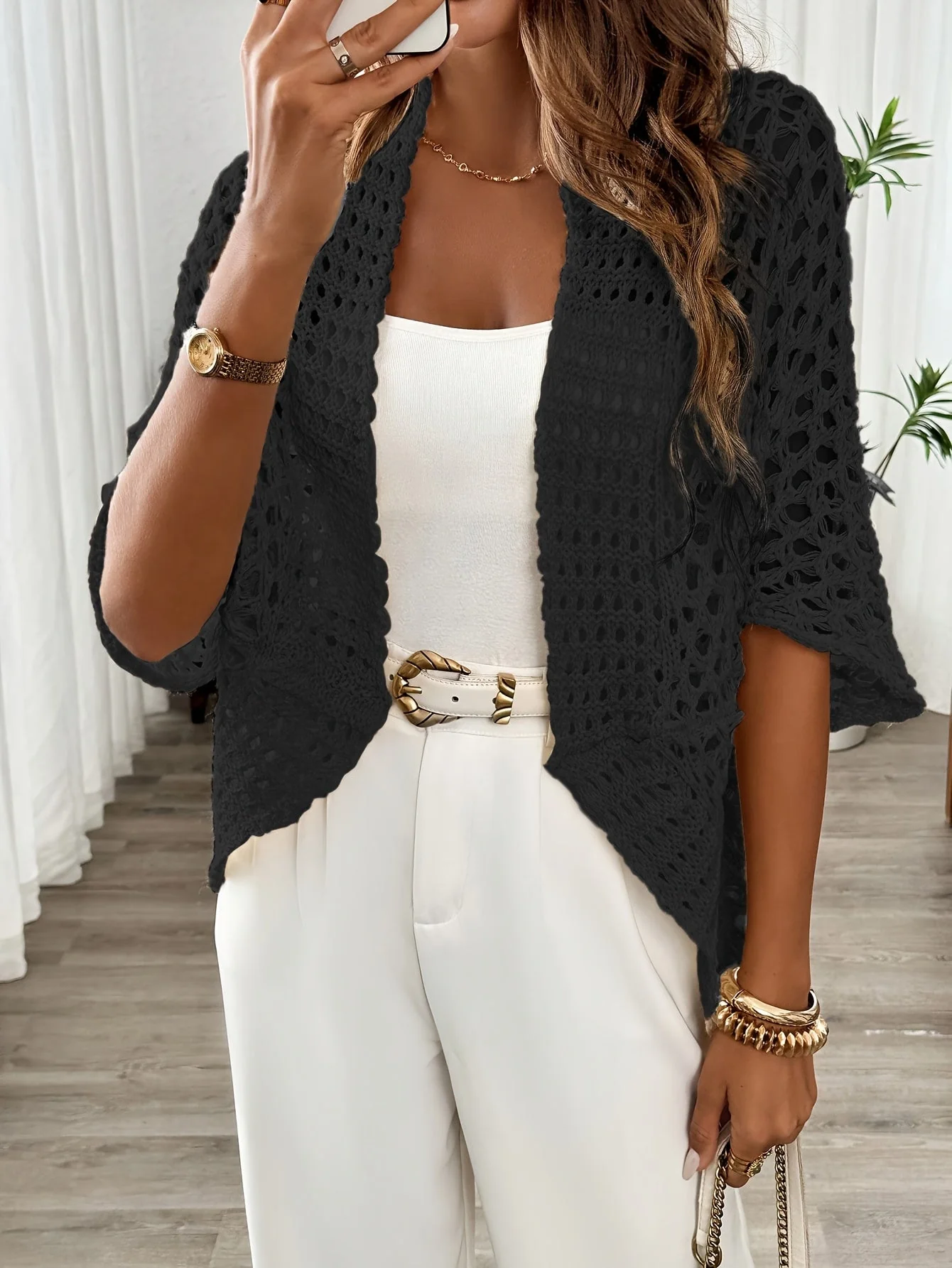 Etleva - Elegante Cardigan Traforato Con Maniche A Pipistrello - Image 28