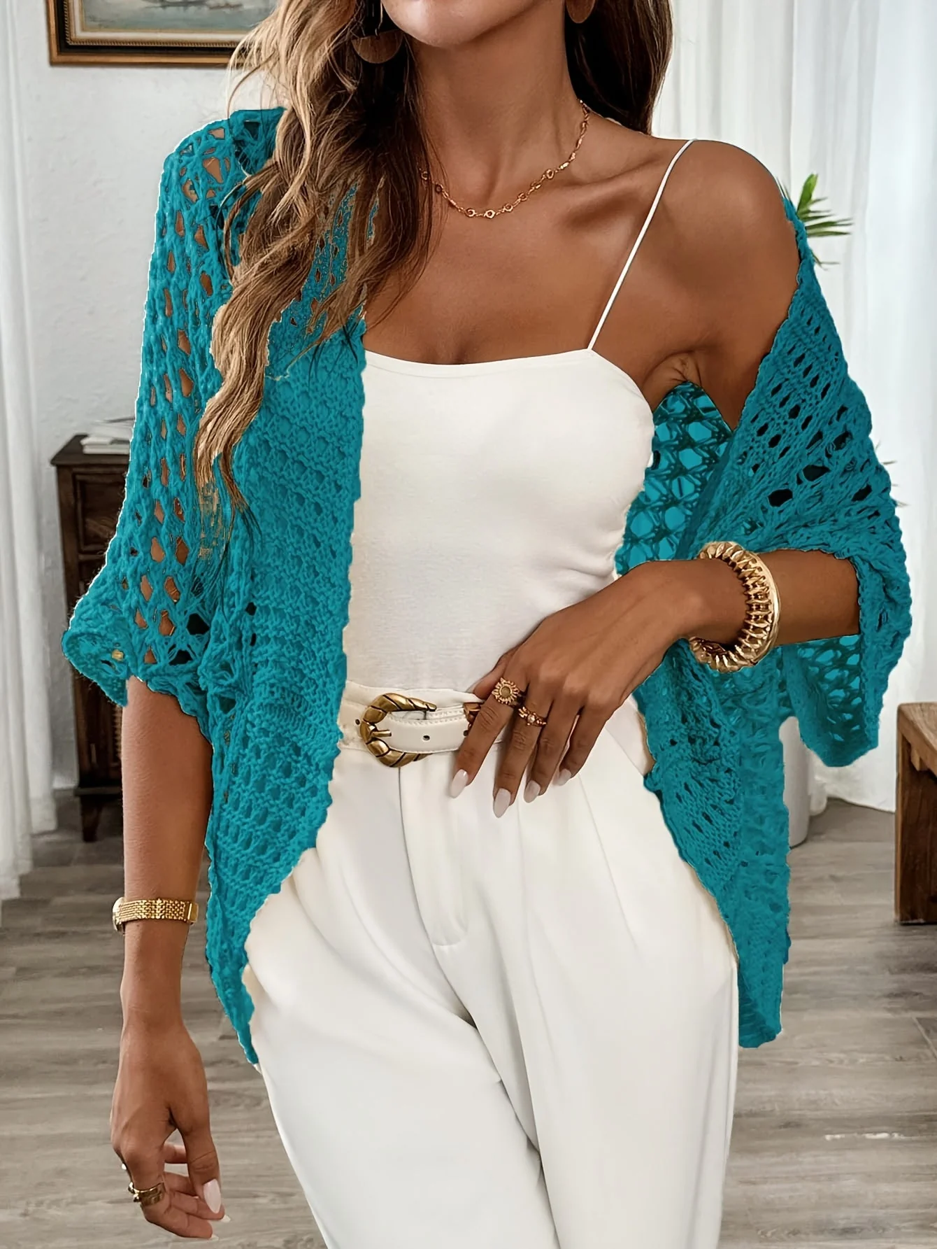 Etleva - Elegante Cardigan Traforato Con Maniche A Pipistrello - Image 6