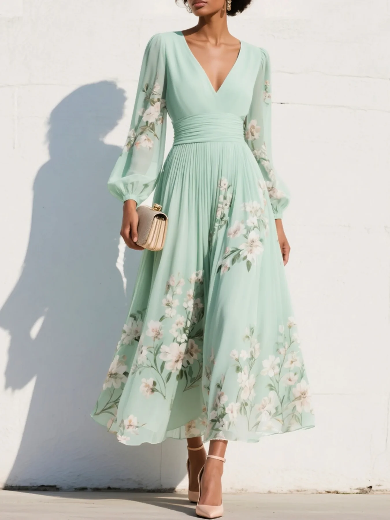 Evalyn - Abito Lungo Plissettato in Chiffon