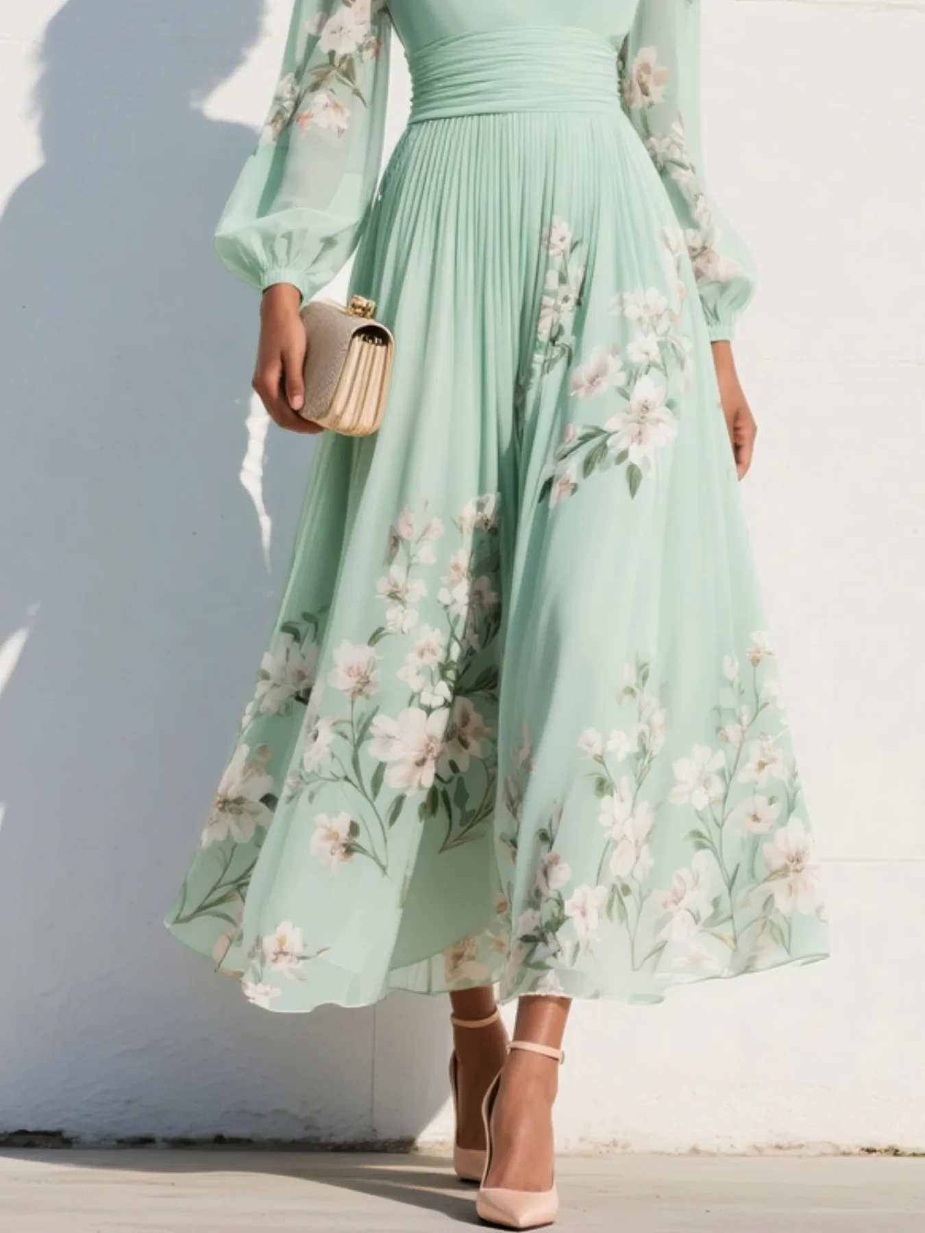 Evalyn - Abito Lungo Plissettato in Chiffon - Image 3