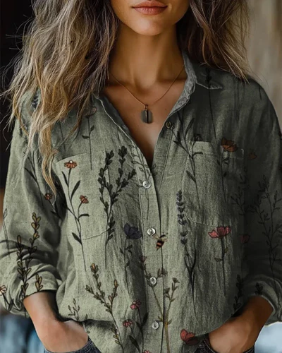 Evlampia - Camicia Vintage In Cotone a Maniche Lunghe