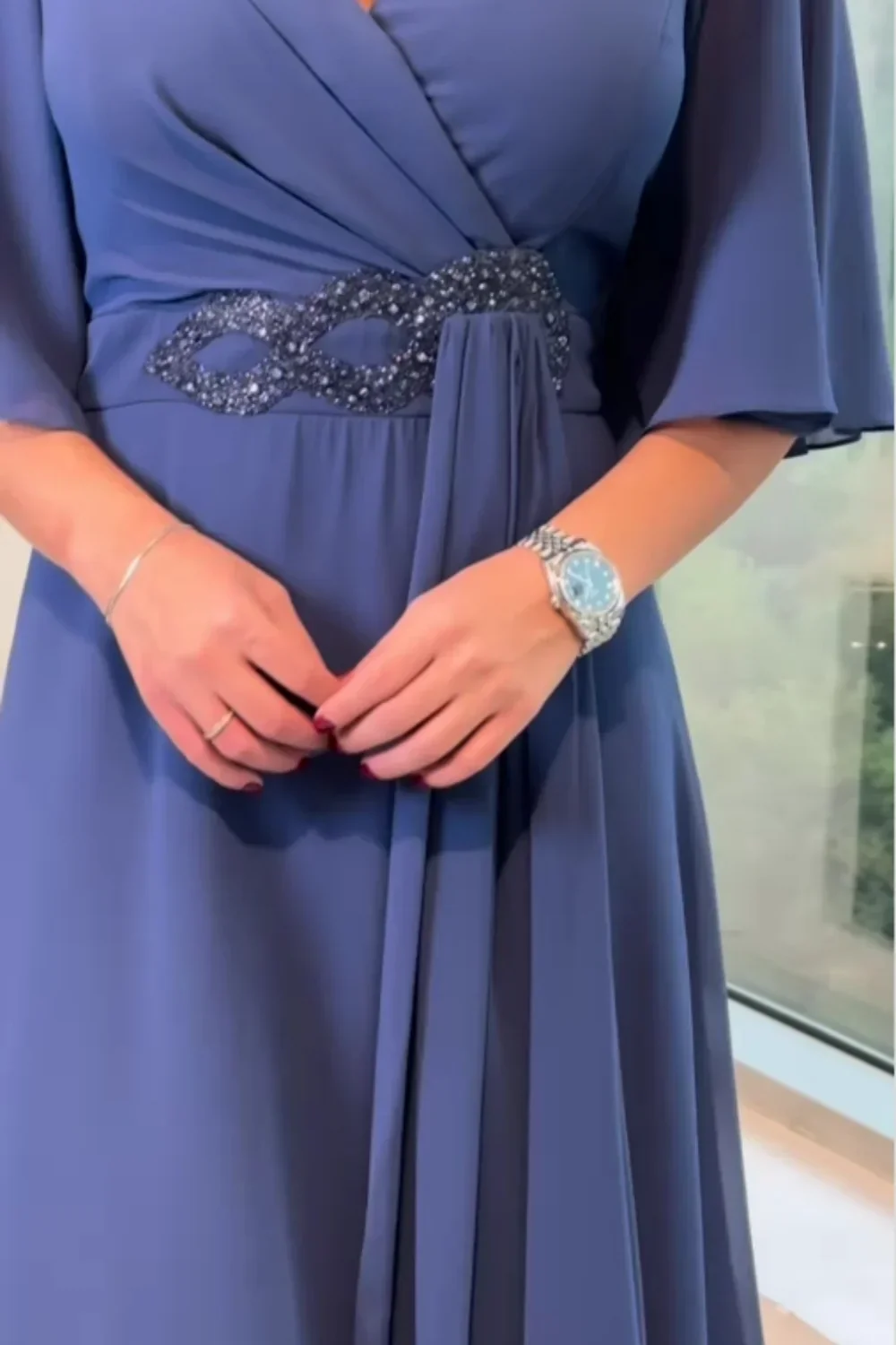 Ezina - Elegante Abito Lungo In Panno - Image 3