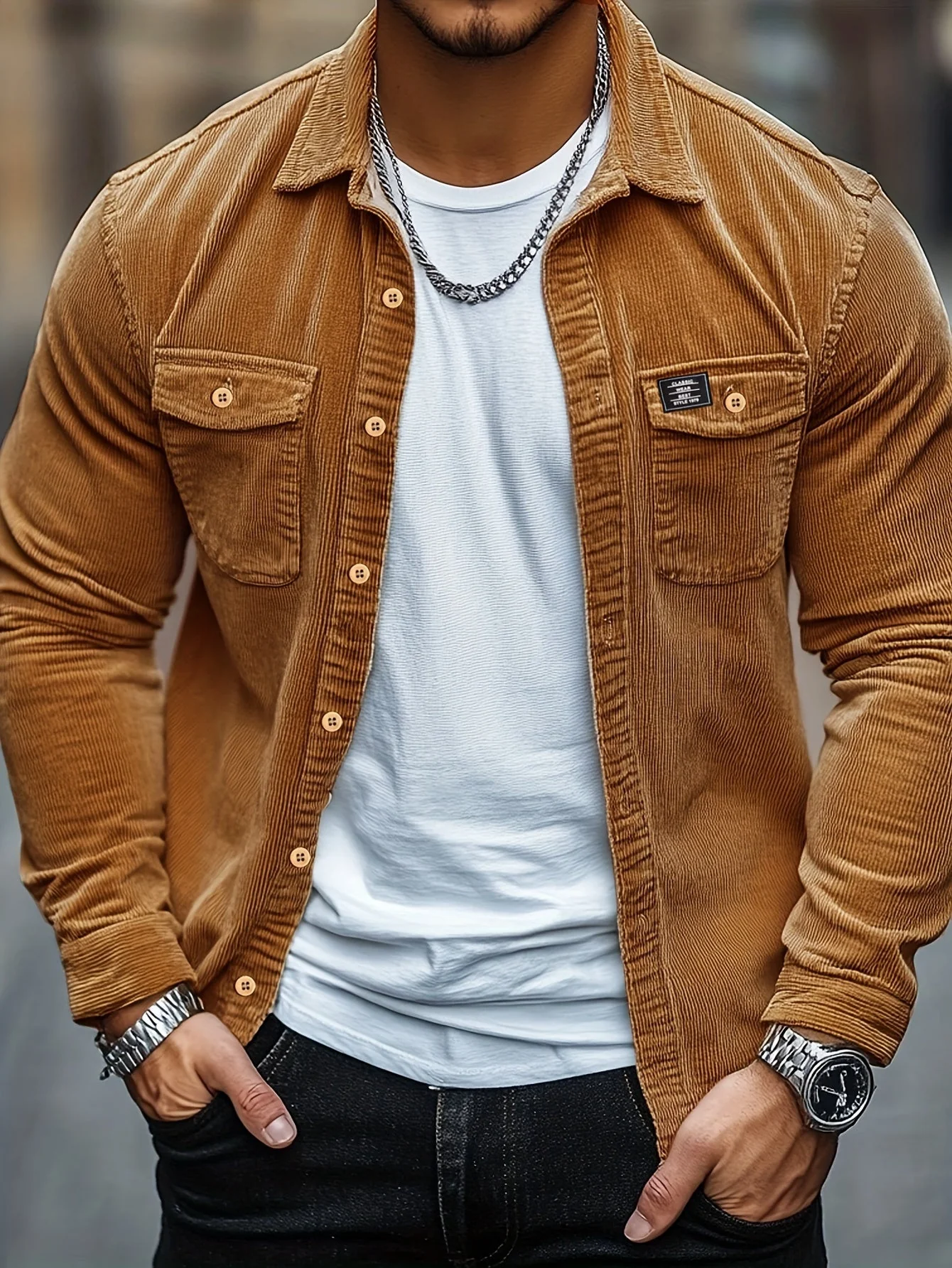 Felipe - Camicia Informale Velluto Coste Con Bottoni